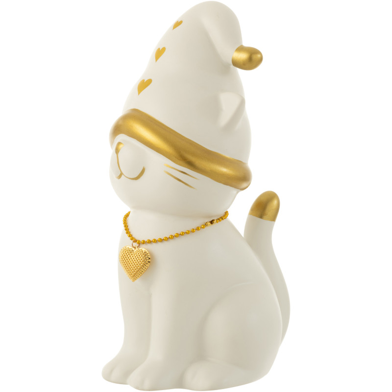Statuette déco Chat avec bonnet 30 cm en Résine Blanc Doré - 2