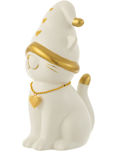 Statuette déco Chat avec bonnet 30 cm en Résine Blanc Doré - 2