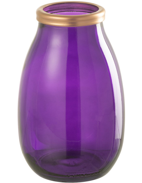Vase Cylindrique Lisbonne Hauteur 30 cm en Verre Violet Doré - 1