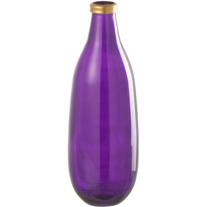 Vase Bouteille Lisbonne Hauteur 40 cm en Verre Violet Doré - 1