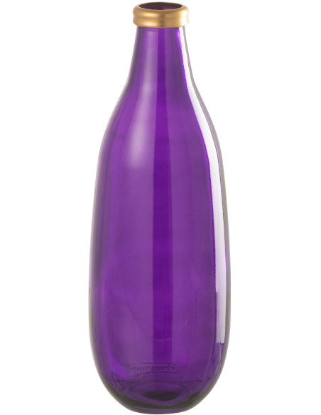 Vase Bouteille Lisbonne Hauteur 40 cm en Verre Violet Doré - 1