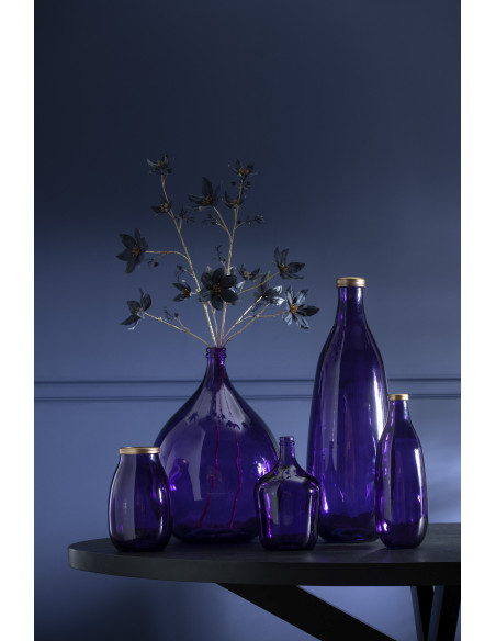 Vase Bouteille Lisbonne Hauteur 40 cm en Verre Violet Doré - 2