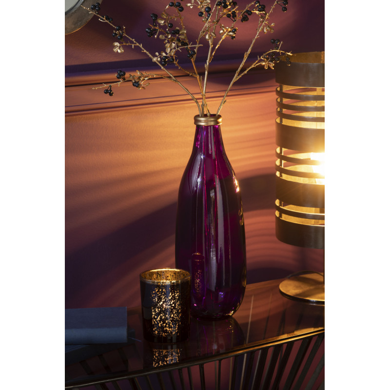 Vase Bouteille Lisbonne Hauteur 40 cm en Verre Violet Doré - 3