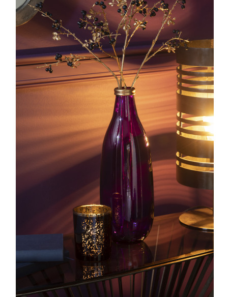 Vase Bouteille Lisbonne Hauteur 40 cm en Verre Violet Doré - 3
