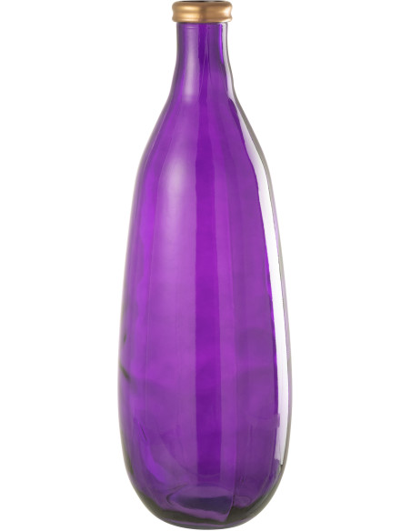 Vase Bouteille XXL Lisbonne Hauteur 75 cm en Verre Violet Doré - 1