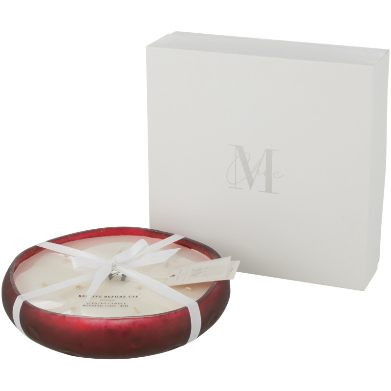 Bougie parfumée XL Boisée 40 heures Livia Parfum Oud & Ambre avec photophore en Verre Rouge - 1