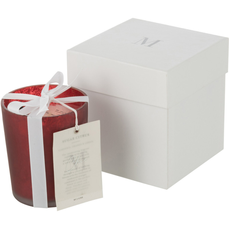 Bougie parfumée XL Boisée 48 heures Livia Parfum Oud & Ambre avec photophore en Verre Rouge - 1