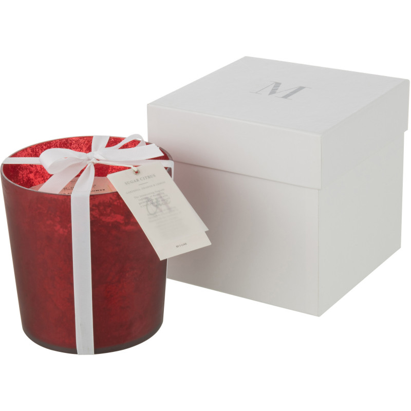 Bougie parfumée XXL Boisée 80 heures Livia Parfum Oud & Ambre avec photophore en Verre Rouge - 1