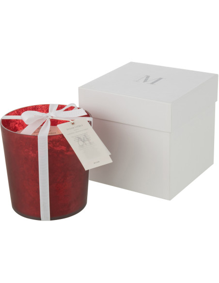 Bougie parfumée XXL Boisée 80 heures Livia Parfum Oud & Ambre avec photophore en Verre Rouge - 1