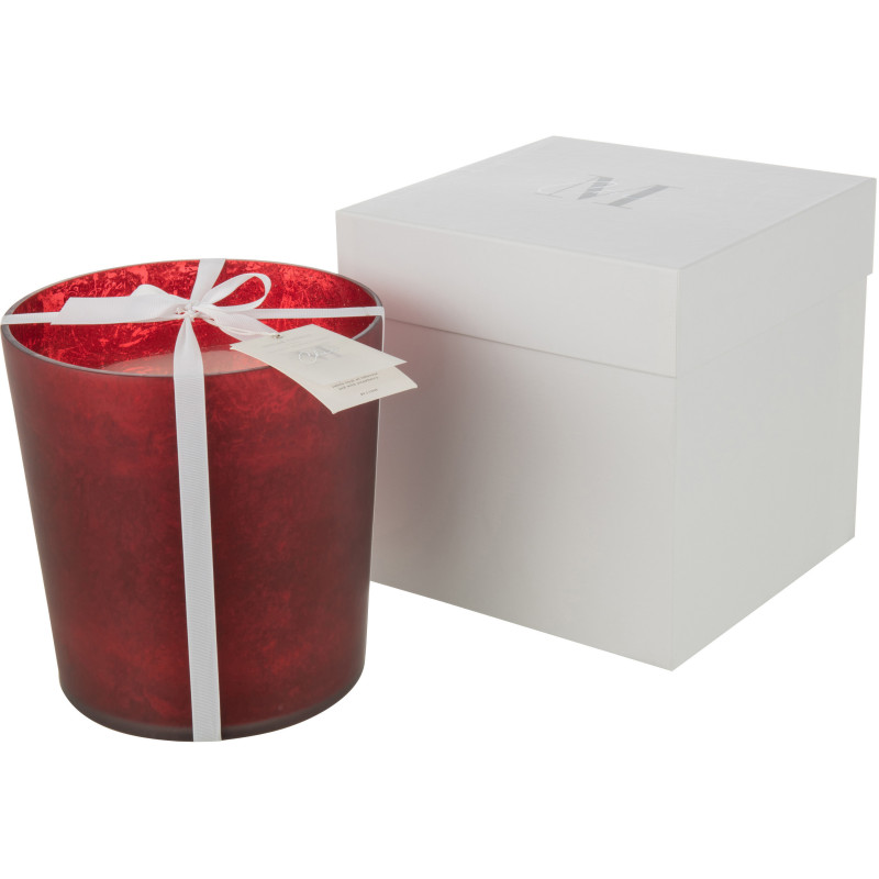 Bougie parfumée XXL Boisée 140 heures Livia Parfum Oud & Ambre avec photophore en Verre Rouge - 1