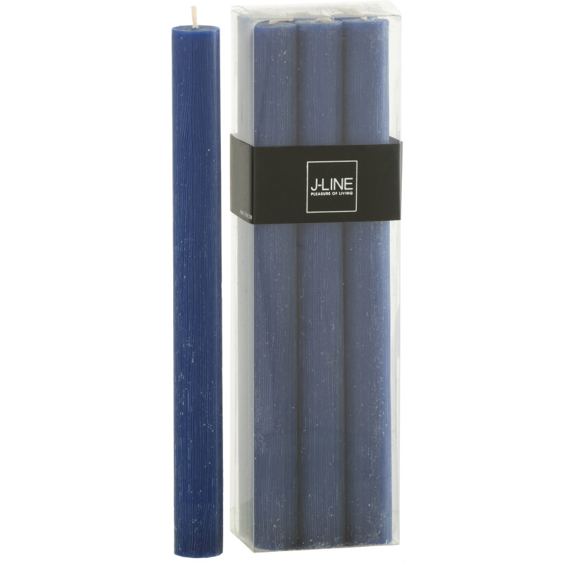 Bougie Cylindrique Bleu foncé J-Line en Cire 13 heures Hauteur 25 cm (Lot de 6) - 1