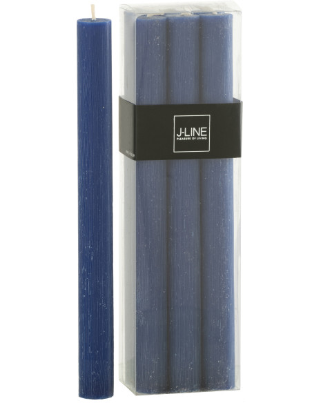 Bougie Cylindrique Bleu foncé J-Line en Cire 13 heures Hauteur 25 cm (Lot de 6) - 1
