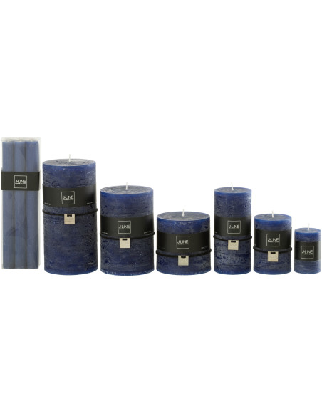 Bougie Cylindrique Bleu foncé J-Line en Cire 13 heures Hauteur 25 cm (Lot de 6) - 2
