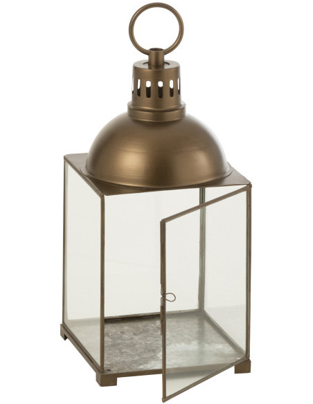 Lanterne à bougie en verre et métal bronze H57 cm J-Line - 2