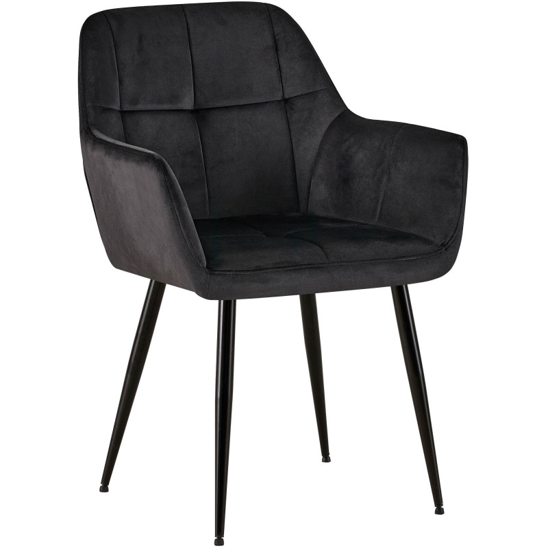 Fauteuil de table Lorie en Velours Noir Métal Noir Mat - 1