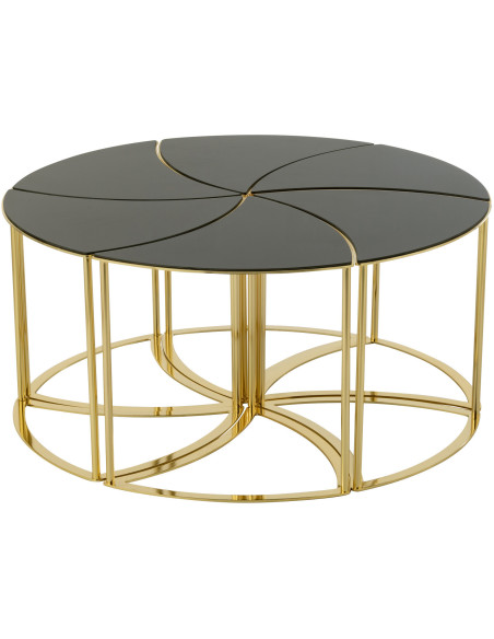 Table basse Ronde Tornado en Métal Doré Verre Noir - 1