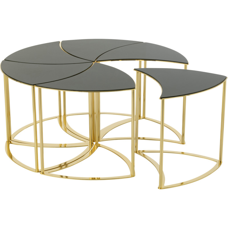 Table basse Ronde Tornado en Métal Doré Verre Noir - 3