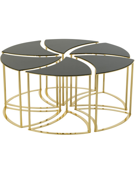 Table basse Ronde Tornado en Métal Doré Verre Noir - 4