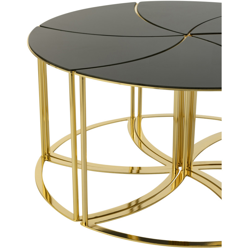 Table basse Ronde Tornado en Métal Doré Verre Noir - 5