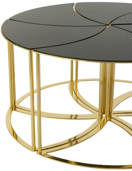 Table basse Ronde Tornado en Métal Doré Verre Noir - 5
