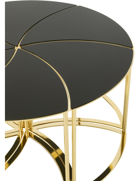 Table basse Ronde Tornado en Métal Doré Verre Noir - 6