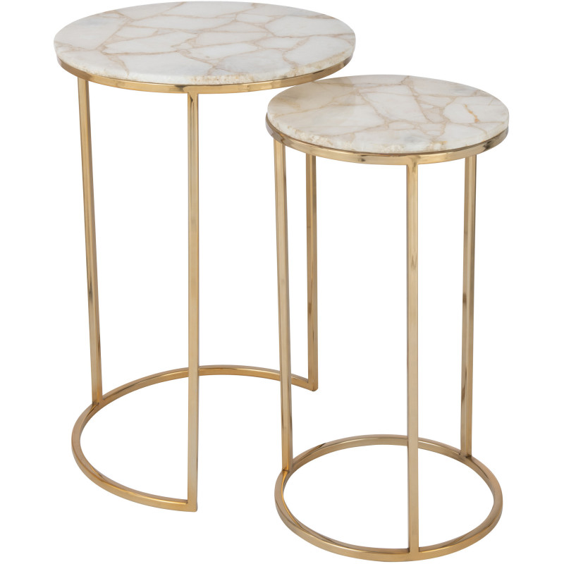 Sellette Haute Gigogne Ronde Quartz en Métal Doré Pierre Blanc (Lot de 2) - 1