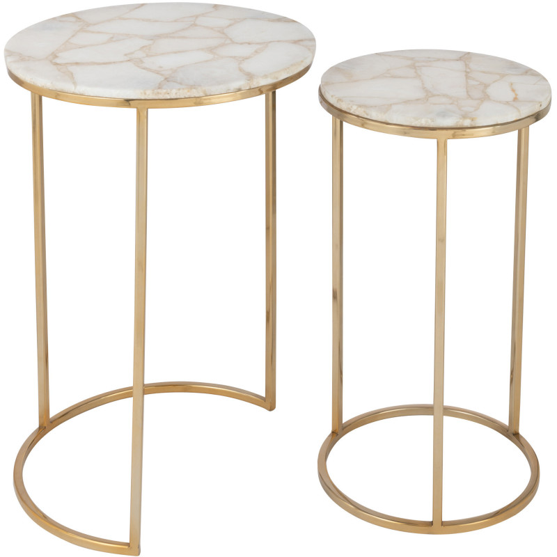Sellette Haute Gigogne Ronde Quartz en Métal Doré Pierre Blanc (Lot de 2) - 2