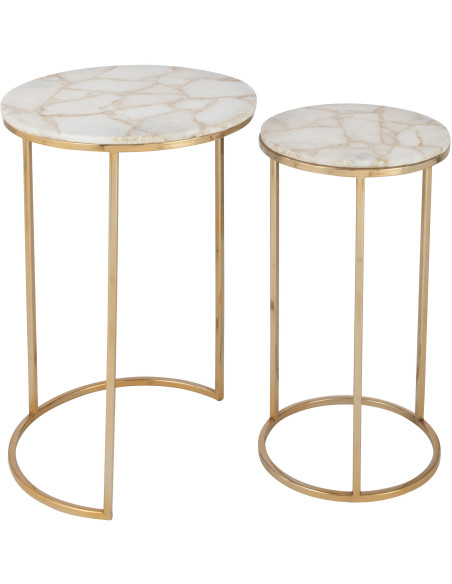 Sellette Haute Gigogne Ronde Quartz en Métal Doré Pierre Blanc (Lot de 2) - 2