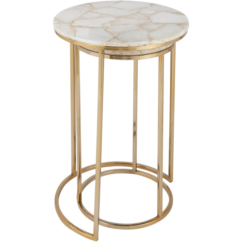 Sellette Haute Gigogne Ronde Quartz en Métal Doré Pierre Blanc (Lot de 2) - 3