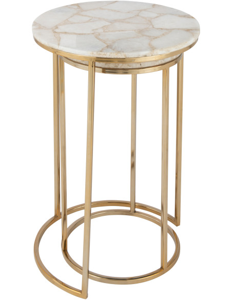 Sellette Haute Gigogne Ronde Quartz en Métal Doré Pierre Blanc (Lot de 2) - 3