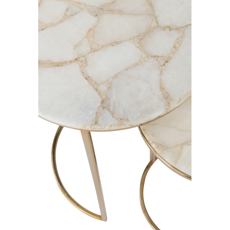 Sellette Haute Gigogne Ronde Quartz en Métal Doré Pierre Blanc (Lot de 2) - 4