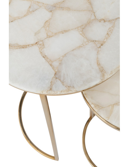 Sellette Haute Gigogne Ronde Quartz en Métal Doré Pierre Blanc (Lot de 2) - 4