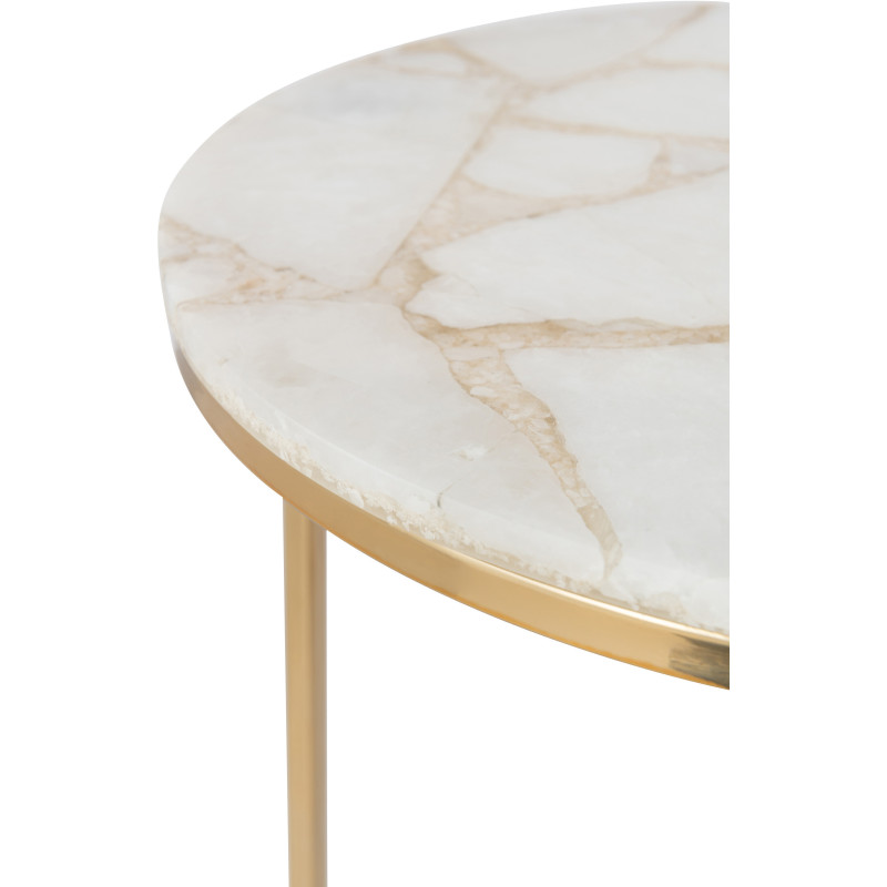Sellette Haute Gigogne Ronde Quartz en Métal Doré Pierre Blanc (Lot de 2) - 5