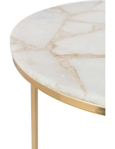 Sellette Haute Gigogne Ronde Quartz en Métal Doré Pierre Blanc (Lot de 2) - 5