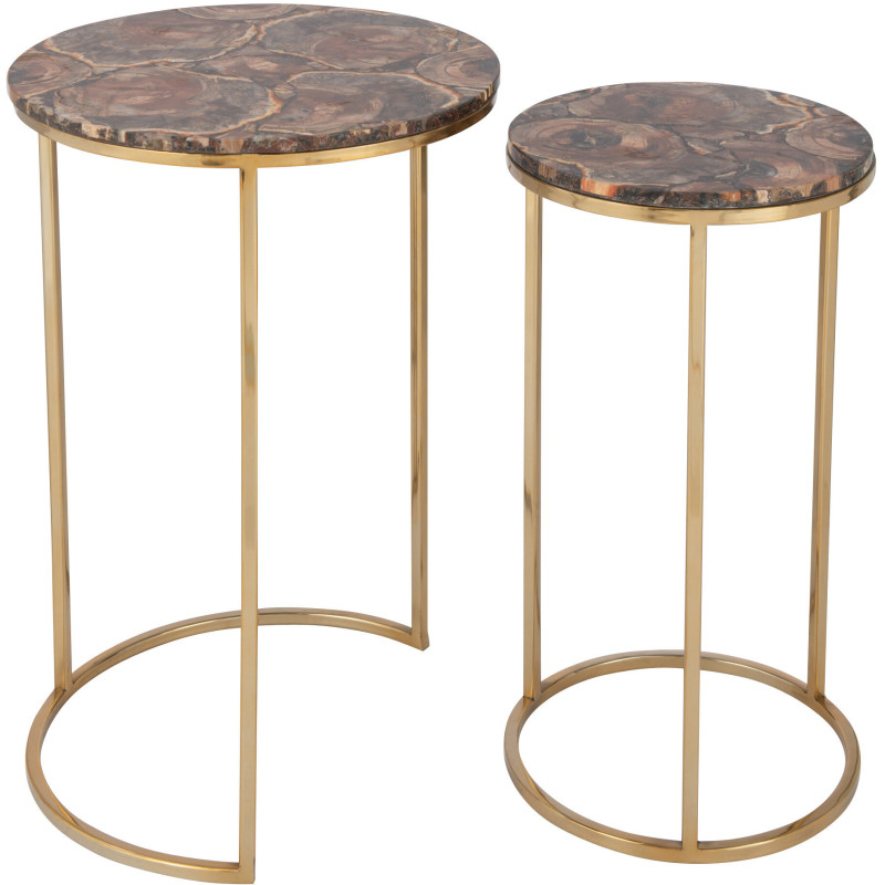 Sellette Haute Gigogne Ronde Petri en Métal Doré Pierre Marron (Lot de 2) - 2