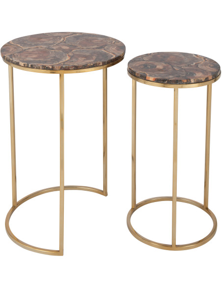 Sellette Haute Gigogne Ronde Petri en Métal Doré Pierre Marron (Lot de 2) - 2