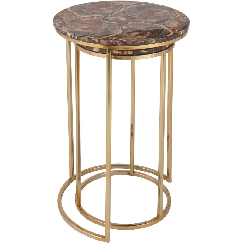 Sellette Haute Gigogne Ronde Petri en Métal Doré Pierre Marron (Lot de 2) - 3