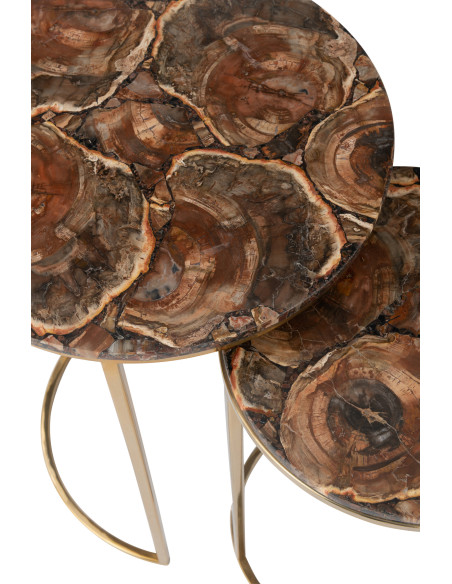 Sellette Haute Gigogne Ronde Petri en Métal Doré Pierre Marron (Lot de 2) - 4