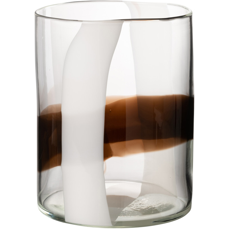 Vase Cylindrique Iggy Hauteur 25 cm en Verre Marron Blanc Transparent - 1