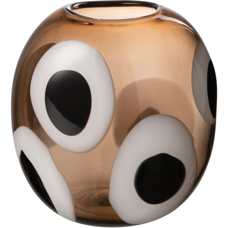 Vase Rond Izzy Hauteur 20 cm en Verre Marron Blanc Noir - 1