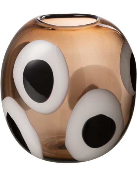 Vase Rond Izzy Hauteur 20 cm en Verre Marron Blanc Noir - 1