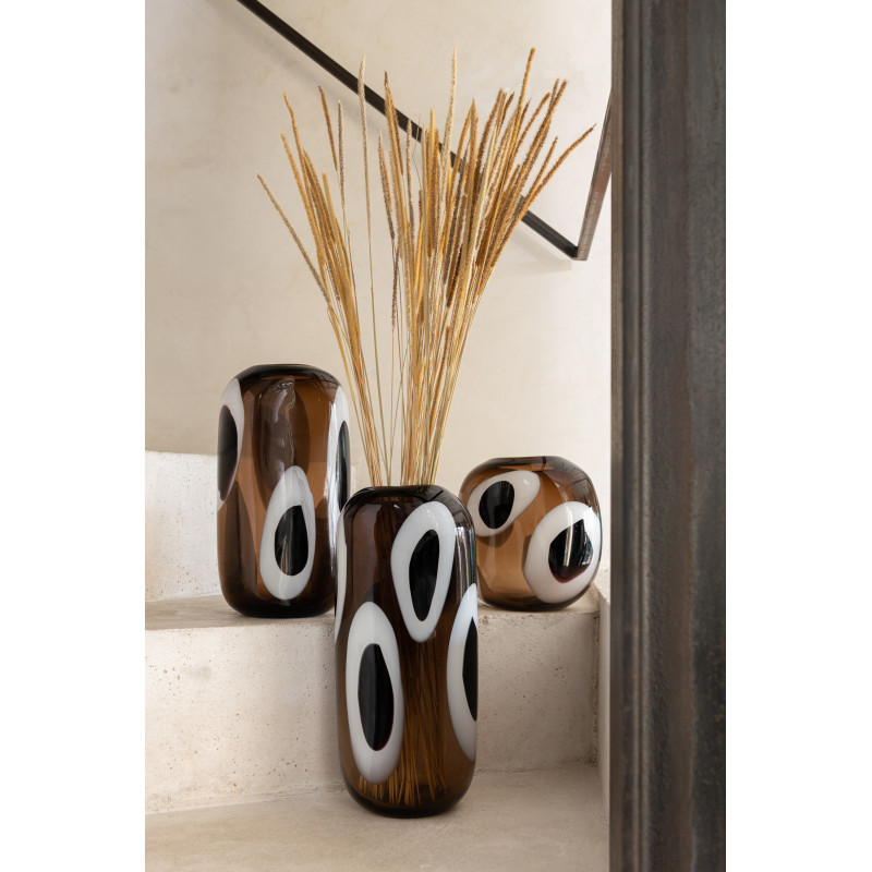 Vase Cylindrique Izzy Hauteur 30 cm en Verre Marron Blanc Noir - 2
