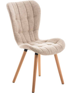 Chaise scandinave capitonnée Dossier haut en Tissu Blanc crème Bois Naturel Sindy - 1