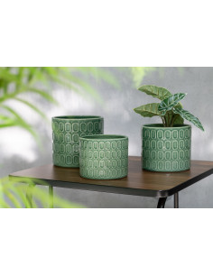 Cache-pot en Dolomite Vert Impress Diamètre 17 cm Motif ovale - 1 2