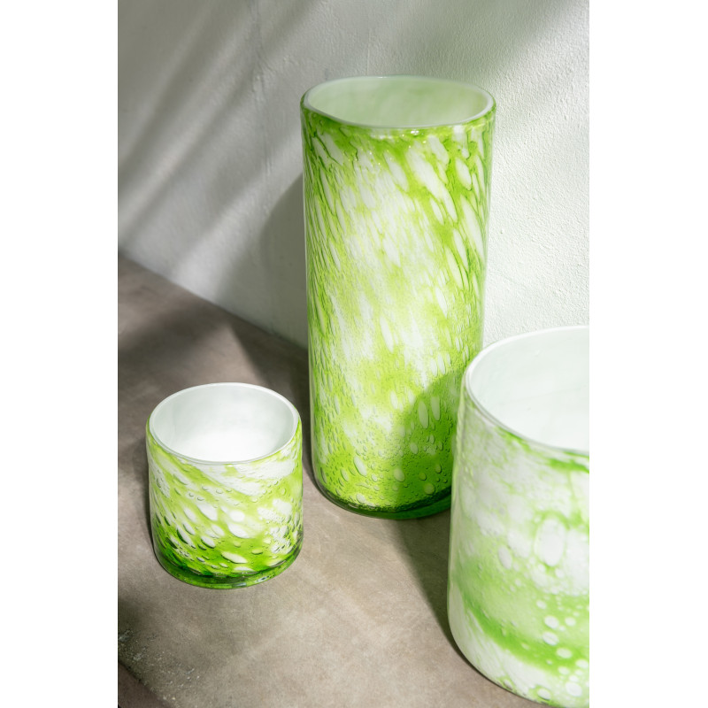 Vase Cylindrique Marble Hauteur 30 cm en Verre Vert Imitation marbre - 2