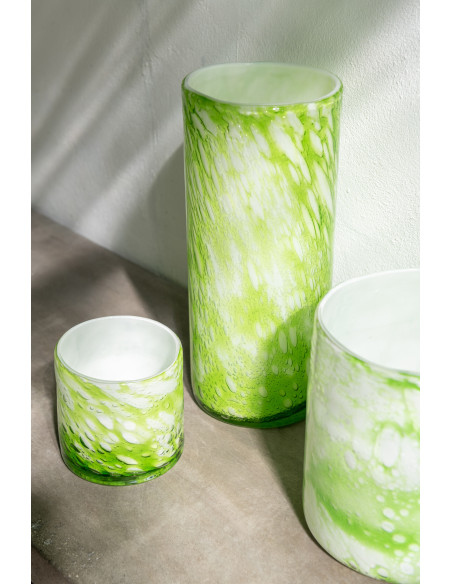 Vase Cylindrique Marble Hauteur 30 cm en Verre Vert Imitation marbre - 2