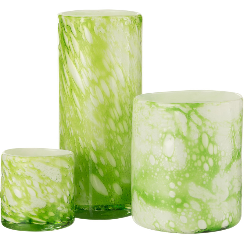 Vase Cylindrique Marble Hauteur 30 cm en Verre Vert Imitation marbre - 5