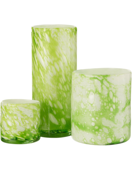 Vase Cylindrique Marble Hauteur 30 cm en Verre Vert Imitation marbre - 5