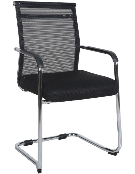 Chaise de bureau Avec accoudoirs Erwin en Polyester Noir Métal Chromé  - 1