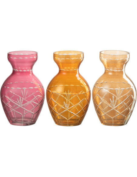 Vase Jarre Roman Hauteur 15 cm en Verre Rose Orange Doré (Lot de 3) - 1